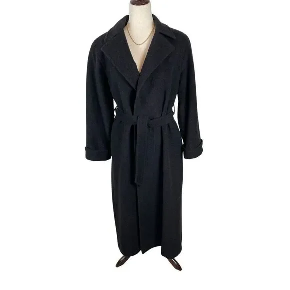 Ralph Lauren LRL Camel Hair Robe Style Wrap Coat Women’s 4 Black Old Money *Read - Picture 3 of 15